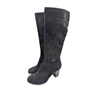 Anne Klein Rya Block Heel Knee High Boots Side Zip Women's Black Size US10M EU41